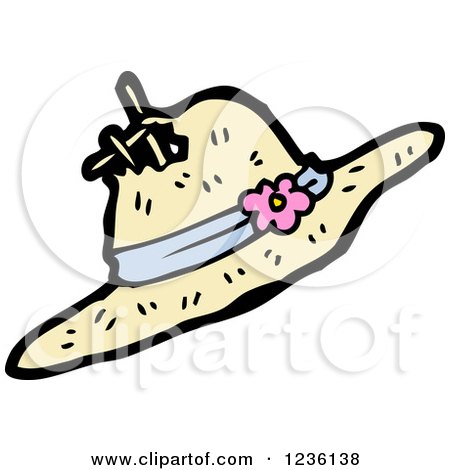 Clipart of a Torn Feminine Straw Sun Hat - Royalty Free Vector Illustration by lineartestpilot