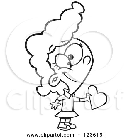 Clipart of a Black and White Girl Giving a Valentine Heart - Royalty Free Vector Illustration by toonaday