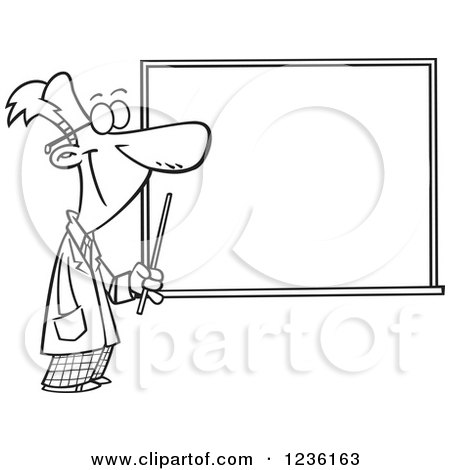 Clipart of a Black and White Male Science Teacher Pointing to a Chalk Board - Royalty Free Vector Illustration by toonaday