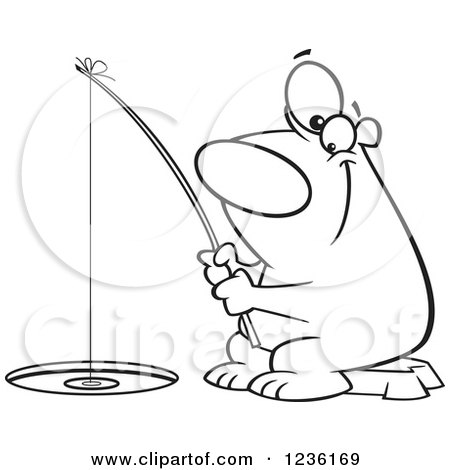 Clipart of a Black and White Polar Bear Ice Fishing - Royalty Free Vector Illustration by toonaday