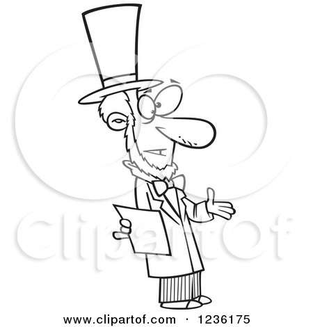Clipart of Black and White Abraham Lincoln Giving a Speech - Royalty Free Vector Illustration by toonaday