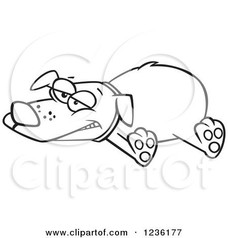 Clipart of a Black and White Exhausted Happy Dog Sprawled out - Royalty Free Vector Illustration by toonaday