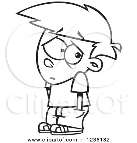 Clipart of a Black and White Sad Rejected Boy - Royalty Free Vector Illustration by toonaday