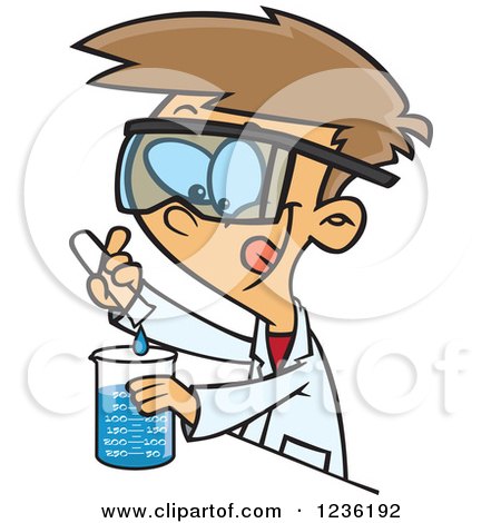 Clipart of a Caucasian Scientist Boy Mixing Chemicals - Royalty Free Vector Illustration by toonaday