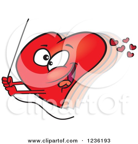 Clipart of a Red Valentine Heart Swinging on a Rope - Royalty Free Vector Illustration by toonaday