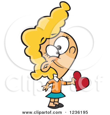 Clipart of a Blond Girl Giving a Valentine Heart - Royalty Free Vector Illustration by toonaday