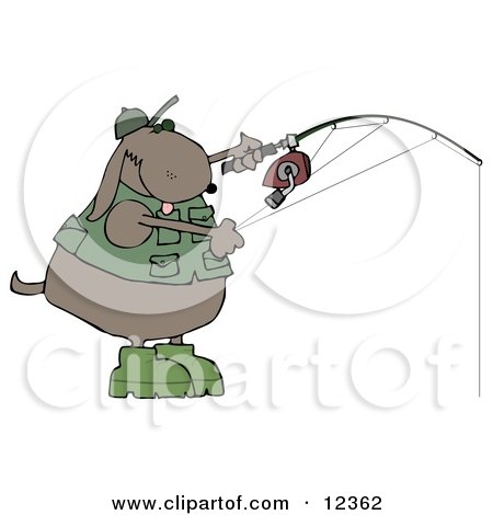 Dog in a Vest and Hat, Fishing Clip Art Illustration by djart