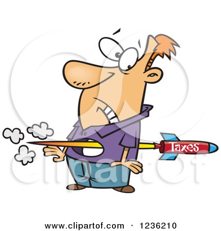 Clipart of a Tax Rocket Shooting Through a Caucasian Man's Torso - Royalty Free Vector Illustration by toonaday