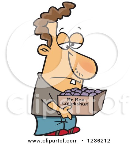 Clipart of a Caucasian Man Carrying a Collection of Rocks in a Box - Royalty Free Vector Illustration by toonaday