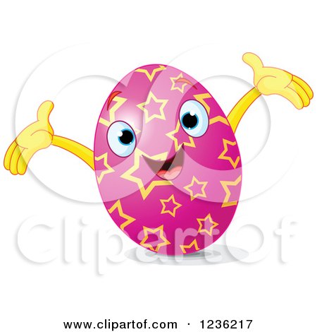 Clipart of a Happy Pink Easter Egg with Yellow Stars - Royalty Free Vector Illustration by Pushkin