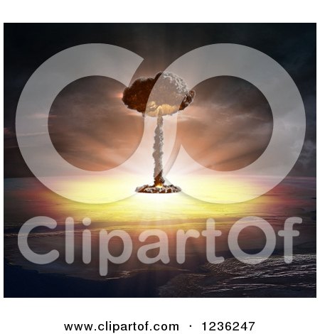 Clipart of a Mushroom Cloud Nuclear Bomb over Earth 2 - Royalty Free CGI Illustration by Mopic