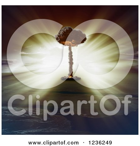 Clipart of a Mushroom Cloud Nuclear Bomb over Earth - Royalty Free CGI Illustration by Mopic