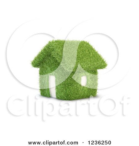 Clipart of a 3d Grassy House over White - Royalty Free CGI Illustration by Mopic