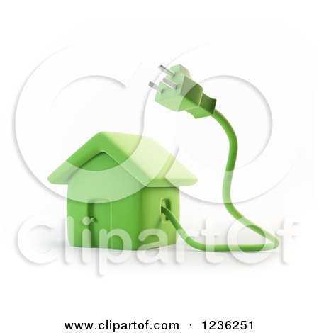Clipart of a 3d Green House with an Electric Plug - Royalty Free CGI Illustration by Mopic