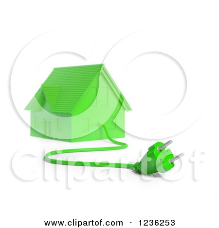 Clipart of a 3d Green House with an Electric Plug 2 - Royalty Free CGI Illustration by Mopic