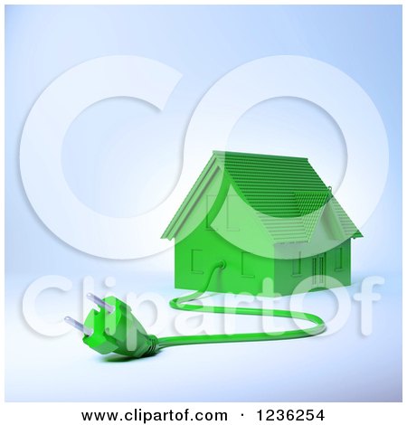 Clipart of a 3d Green House with an Electric Plug 3 - Royalty Free CGI Illustration by Mopic