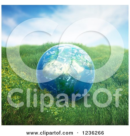 Clipart of a 3d African Globe over Grass - Royalty Free CGI Illustration by Mopic