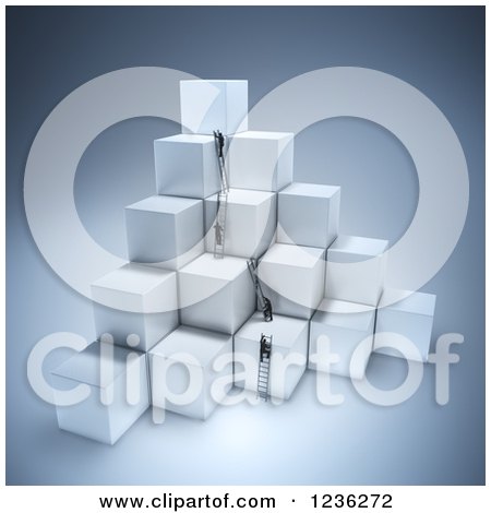Clipart of 3d Businessmen Climbing Ladders on Stacked Cubes - Royalty Free CGI Illustration by Mopic