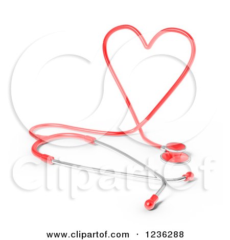 Clipart of a 3d Red Heart Shaped Medical Cardiology Stethoschope - Royalty Free CGI Illustration by Mopic