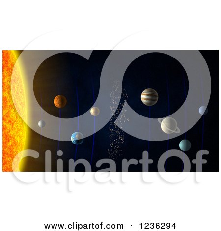Clipart of a 3d Solar System and Asteroid Belt - Royalty Free CGI Illustration by Mopic