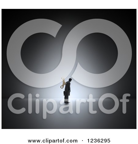 Clipart of a 3d Wind up Businessman on a Dark Background - Royalty Free CGI Illustration by Mopic