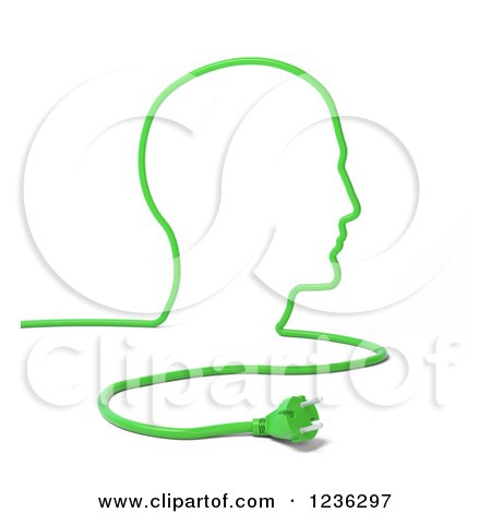 Clipart of a 3d Green Cable and Plug Forming a Man's Head - Royalty Free CGI Illustration by Mopic
