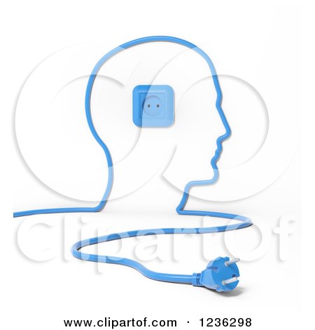 Clipart of a 3d Blue Cable Socket and Plug Forming a Man's Head - Royalty Free CGI Illustration by Mopic