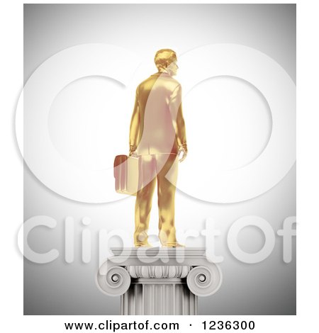 Clipart of a 3d Gold Businessman Statue on a Pedestal - Royalty Free CGI Illustration by Mopic