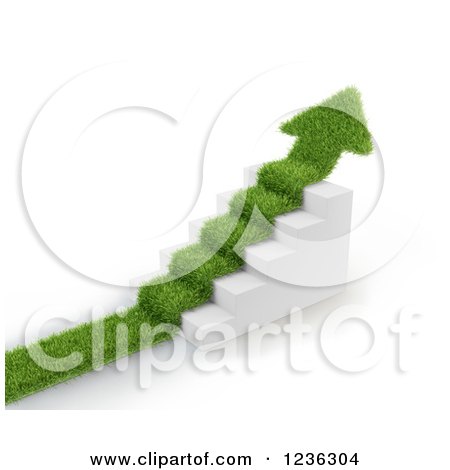 Clipart of a 3d Grassy Arrow Path Pointing up over Stairs - Royalty Free CGI Illustration by Mopic