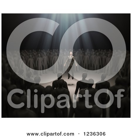 Clipart of a Light Lifting a 3d Man from a Circle in a Crowd - Royalty Free CGI Illustration by Mopic