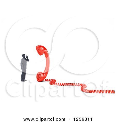 Clipart of a 3d Businessman Listening to a Giant Telephone Receiver - Royalty Free CGI Illustration by Mopic