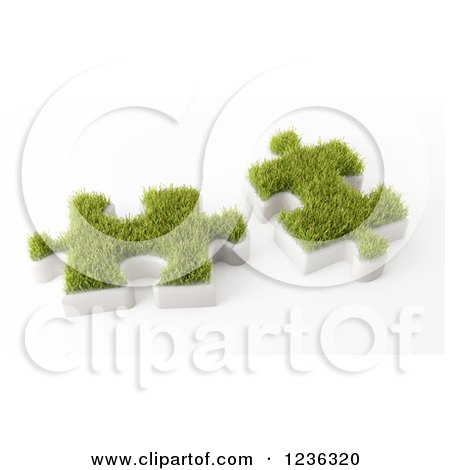 Clipart of 3d Grassy Jigsaw Puzzle Pieces - Royalty Free CGI Illustration by Mopic