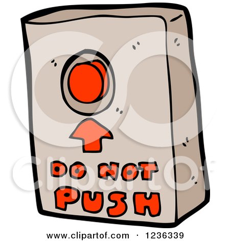 Clipart of a Red Button and Do Not Push Text - Royalty Free Vector Illustration by lineartestpilot