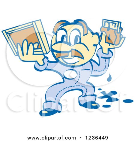 Clipart of a Retro Screen Printer Man with Paint and a Screen - Royalty Free Vector Illustration by Andy Nortnik