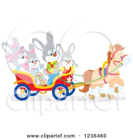 Clipart of a Bunny Rabbit Family on an Easter Horse Drawn Cart - Royalty Free Vector Illustration by Alex Bannykh