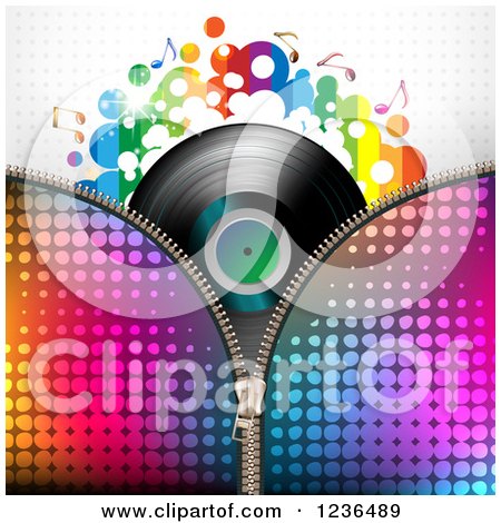 Clipart of a Colorful Zipper over a Vinyl Record Album - Royalty Free Vector Illustration by merlinul
