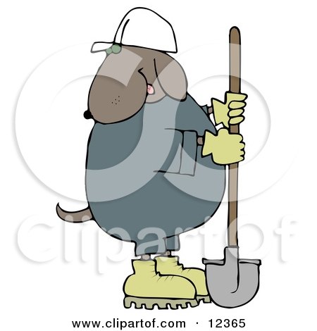 Cosntruction Worker Dog in a Hardhat Using a Shovel Clip Art Illustration by djart