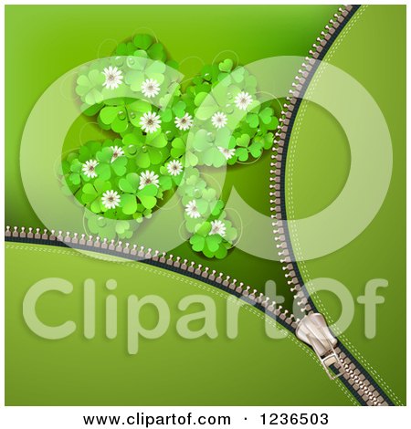 Clipart of a Zipper St Patricks Day Background of a Shamrocks Clover Patch - Royalty Free Vector Illustration by merlinul