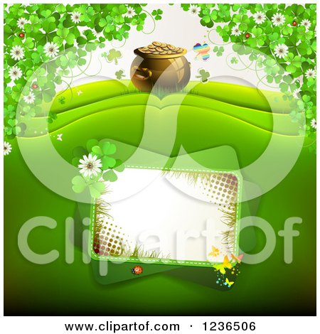 Clipart of a St Patricks Day Background of a Pot of Gold and Shamrocks 2 - Royalty Free Vector Illustration by merlinul