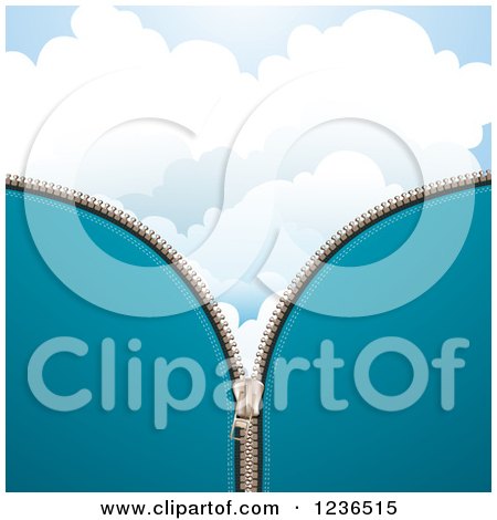 Clipart of a Blue Zipper Background over Puffy Clouds - Royalty Free Vector Illustration by merlinul