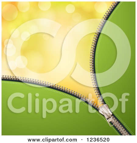 Clipart of a Zipper Background of Green over Yellow Flares - Royalty Free Vector Illustration by merlinul