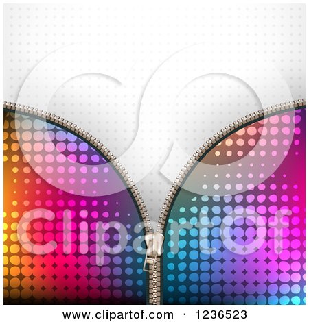 Clipart of a Colorful Zipper Background over Gray Halftone 2 - Royalty Free Vector Illustration by merlinul