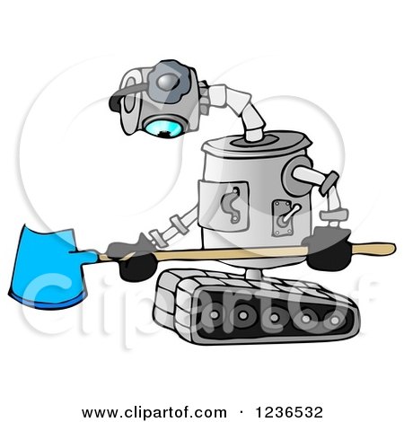 Clipart of a Sad Robot Holding a Snow Shovel - Royalty Free Illustration by djart
