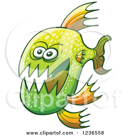 Clipart of a Scary Green Carnivorous Fish - Royalty Free Vector Illustration by Zooco