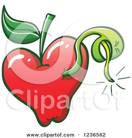 Clipart of a Worm Emerging from a Red Apple - Royalty Free Vector Illustration by Zooco