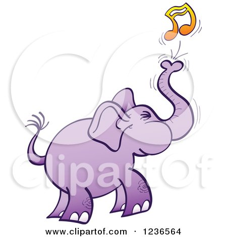 Clipart of a Purple Elephant Blowing out a Music Note - Royalty Free Vector Illustration by Zooco
