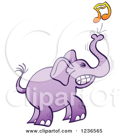 Clipart of a Purple Elephant Squeezing out a Music Note - Royalty Free Vector Illustration by Zooco