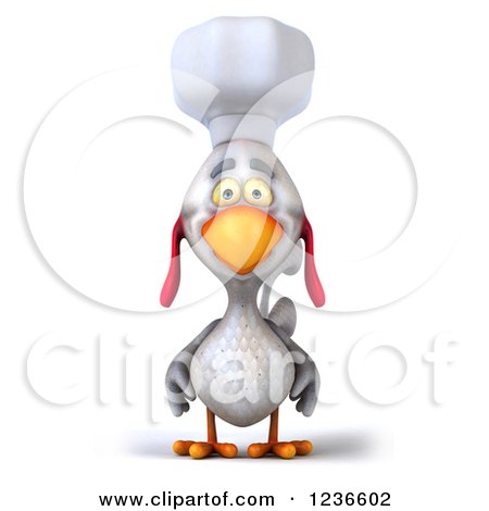 Clipart of a 3d White Chef Chicken - Royalty Free Illustration by Julos
