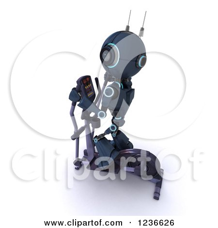 Clipart of a 3d Blue Android Robot Exercising on a Cross Trainer - Royalty Free Illustration by KJ Pargeter