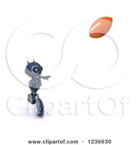 Clipart of a 3d Blue Android Robot Playing American Football 4 - Royalty Free Illustration by KJ Pargeter